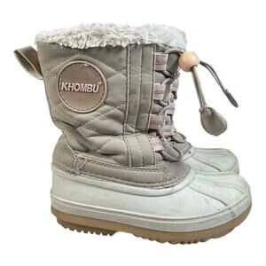 Khombu Girls Winter Snow Boots Size 8 Waterproof Insulated Quilted Pink Gray